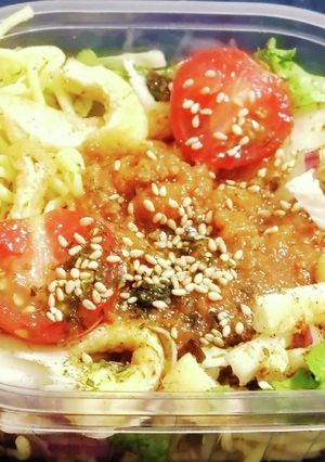 冷たい麻婆麺&プチトマ玉葱スライス刻み揚-レシピのメイン写真