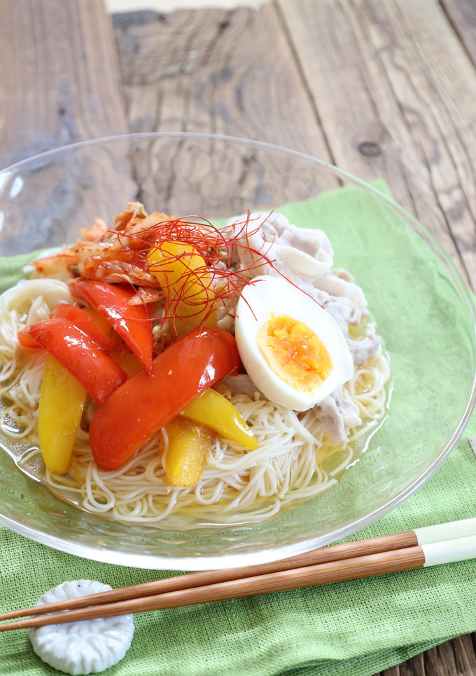 パプリカと豚しゃぶの冷麺風そうめん-レシピのメイン写真
