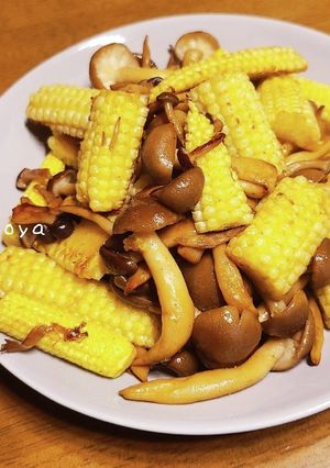 ヤングコーンとぶなしめじのバター醤油炒め-レシピのメイン写真