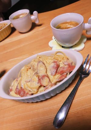 ソーセージde☆カルボナーラ-レシピのメイン写真