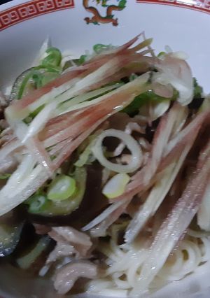 茄子と豚コマの味噌炒め冷麦乗っけ盛-レシピのメイン写真