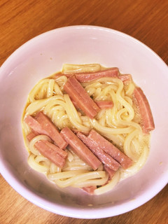 スパム釜玉うどん-レシピのメイン写真