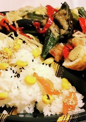 夏野菜おろし弁当ご飯の部 コーン桜漬ゴマ-レシピのメイン写真