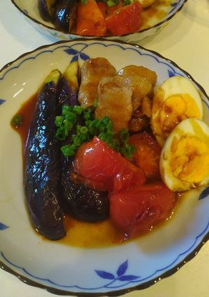 自炊飯 畳み豚バラとなすとトマト照り焼き-レシピのメイン写真
