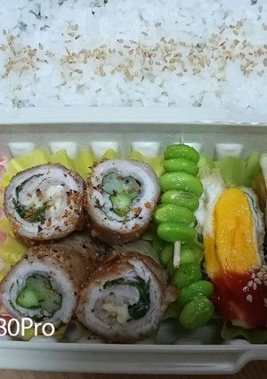 8/4アスパラ大葉肉巻き巾着卵焼き弁当-レシピのメイン写真