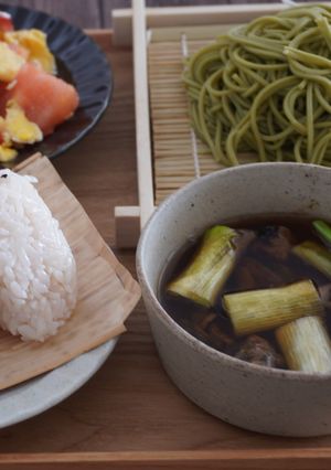 業ス茶そばと焼鳥でつけめんかしわそば-レシピのメイン写真
