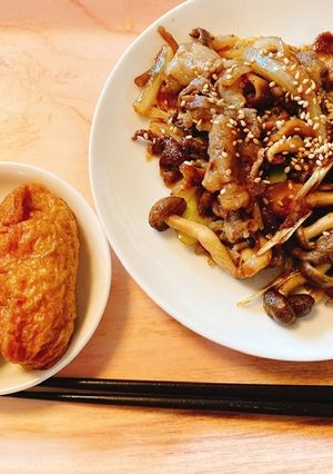 【糖尿】オートミールおいなりと牛肉炒め-レシピのメイン写真