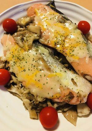 鮭切り身●キノコ&チーズの蒸し焼き仕上げ-レシピのメイン写真