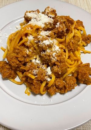 残り物のハンバーグでミートソースパスタ-レシピのメイン写真
