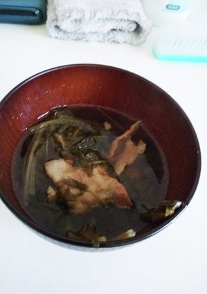 水菜と豚肉で汁物。麺つゆ使用してます。-レシピのメイン写真