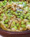 ホタテのヒモと枝豆のアヒージョ
