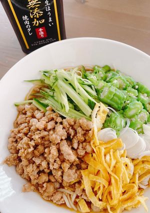 無添加焼肉の生だれで作る夏野菜肉そうめん-レシピのメイン写真