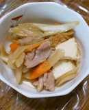 厚揚げと鶏肉とごぼうの卵とじ煮物