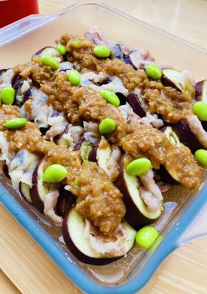 豚肉とナスの重ね蒸し(にんにく味噌ダレ)-レシピのメイン写真