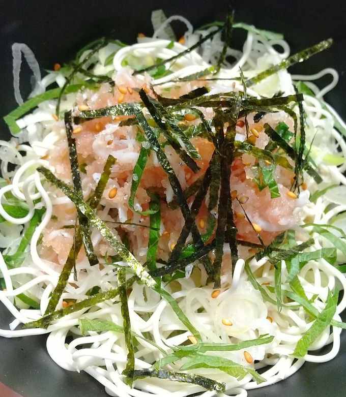 たらことしらすと薬味の冷たい豆腐そうめん by 謎のヒーラー