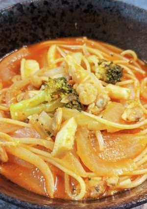 冷凍食材で簡単!トマトスープパスタ-レシピのメイン写真