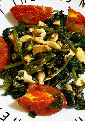 鶏肉と空芯菜の味噌炒め〜トマト合え-レシピのメイン写真