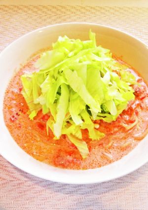 😊ハムとレタスの冷製トマトクリームパスタ-レシピのメイン写真