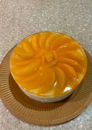 黄桃ゼリー乗せレアチーズケーキ-レシピのメイン写真