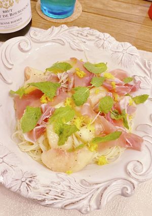 桃と生ハムの冷製カッペリーニ-レシピのメイン写真