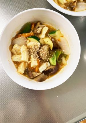 レンジ肉無豆腐甘辛ガーリック味野菜炒め-レシピのメイン写真