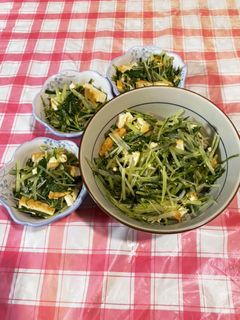 シンプルに、ごま香る水菜と厚揚げの炒り煮-レシピのメイン写真