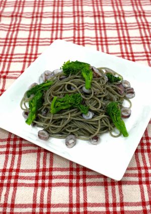 菜の花とイカの炭火焼き風パスタ-レシピのメイン写真