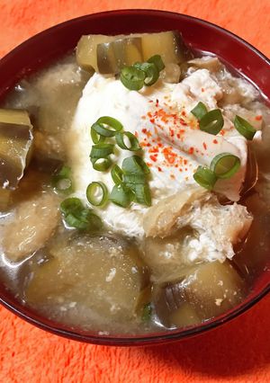 レシピ投稿祭玉子丸ごとなす油揚げの味噌汁-レシピのメイン写真