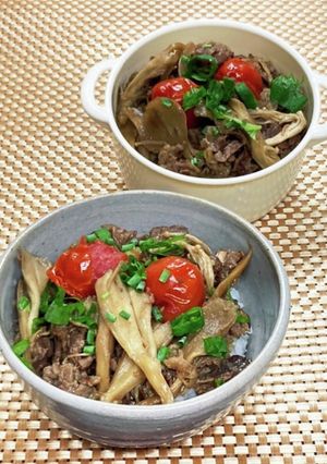きのこトマト牛肉炒め煮丼 お弁当にも-レシピのメイン写真