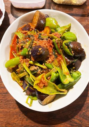 茄子＆ピーマン空芯菜ミートソース甘風味　-レシピのメイン写真