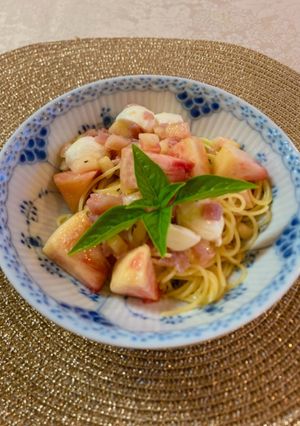 桃と生ハムとモッツァレラの冷製パスタ♡-レシピのメイン写真