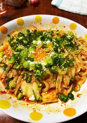お皿ひとつで出来る！簡単キムチうどん-レシピのメイン写真