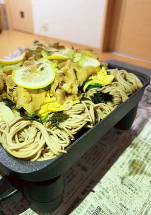 ホットプレート☆蕎麦と素麺で瓦そば風-レシピのメイン写真