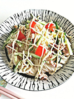 簡単トマトとキュウリのツナマヨそうめん-レシピのメイン写真