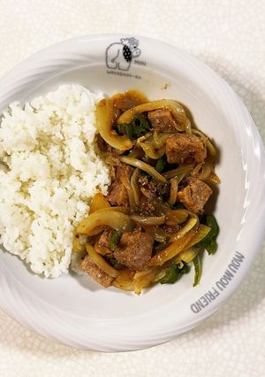 サイコロステーキと野菜の丼-レシピのメイン写真
