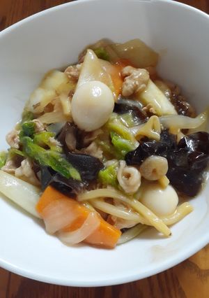 丼一杯で栄養◎豚バラ肉と野菜のあんかけ丼-レシピのメイン写真