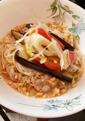 揚げ焼きナスの冷麦-レシピのメイン写真
