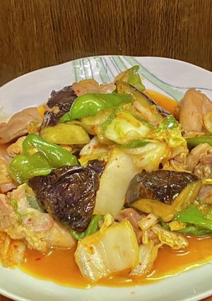 茄子と鶏モモ肉のキムチ炒め-レシピのメイン写真