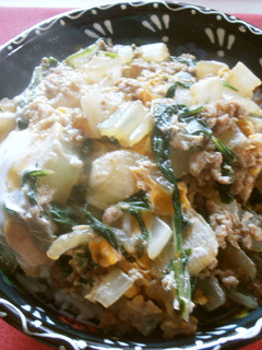 菜心とひき肉の卵丼-レシピのメイン写真