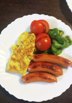 朝食時短　ピーマンとソーセージ焼き-レシピのメイン写真