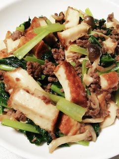 小松菜と厚揚げとひき肉の味噌炒め-レシピのメイン写真