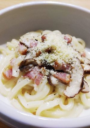 子ども向けベーコンと椎茸のクリームうどん-レシピのメイン写真