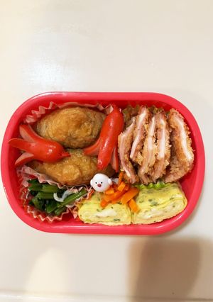 ハムカツとおいなりのお弁当☆小1-レシピのメイン写真