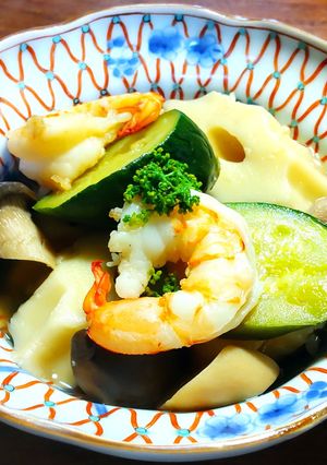 竹輪麩と野菜の煮物　海老の出汁　発酵玉葱-レシピのメイン写真