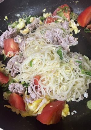 豚　卵　トマトオガタ素麺-レシピのメイン写真