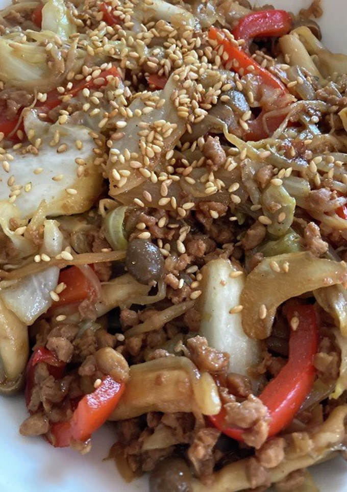 大豆のお肉を使ってずぼら玄米黒酢野菜炒め-レシピのメイン写真