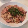 キノコとベーコンの納豆パスタ