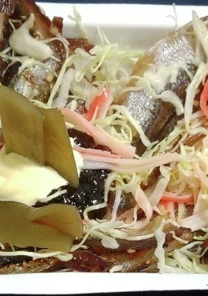 “アジ味醂干茎若芽マヨ&きゃベカニかま”-レシピのメイン写真