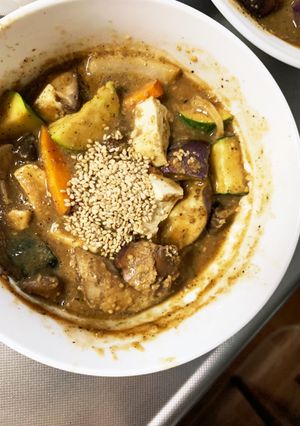 肉無豆腐茄子椎茸きな粉味噌炒味八宝菜風-レシピのメイン写真