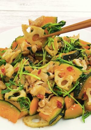 かぼちゃと豆苗のピリ辛中華炒め-レシピのメイン写真